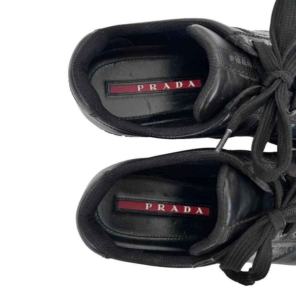 Prada Black Leather Sneakers Sz 41 - Picture 3 of 11